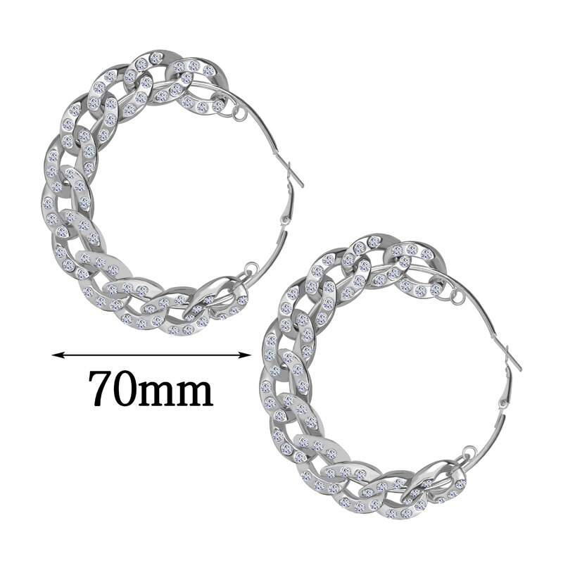 Boheme oversize kæde hoop øreringe til kvinder krystal rundt metal hoop ørering kvindelige smykker erklæring: 516970202