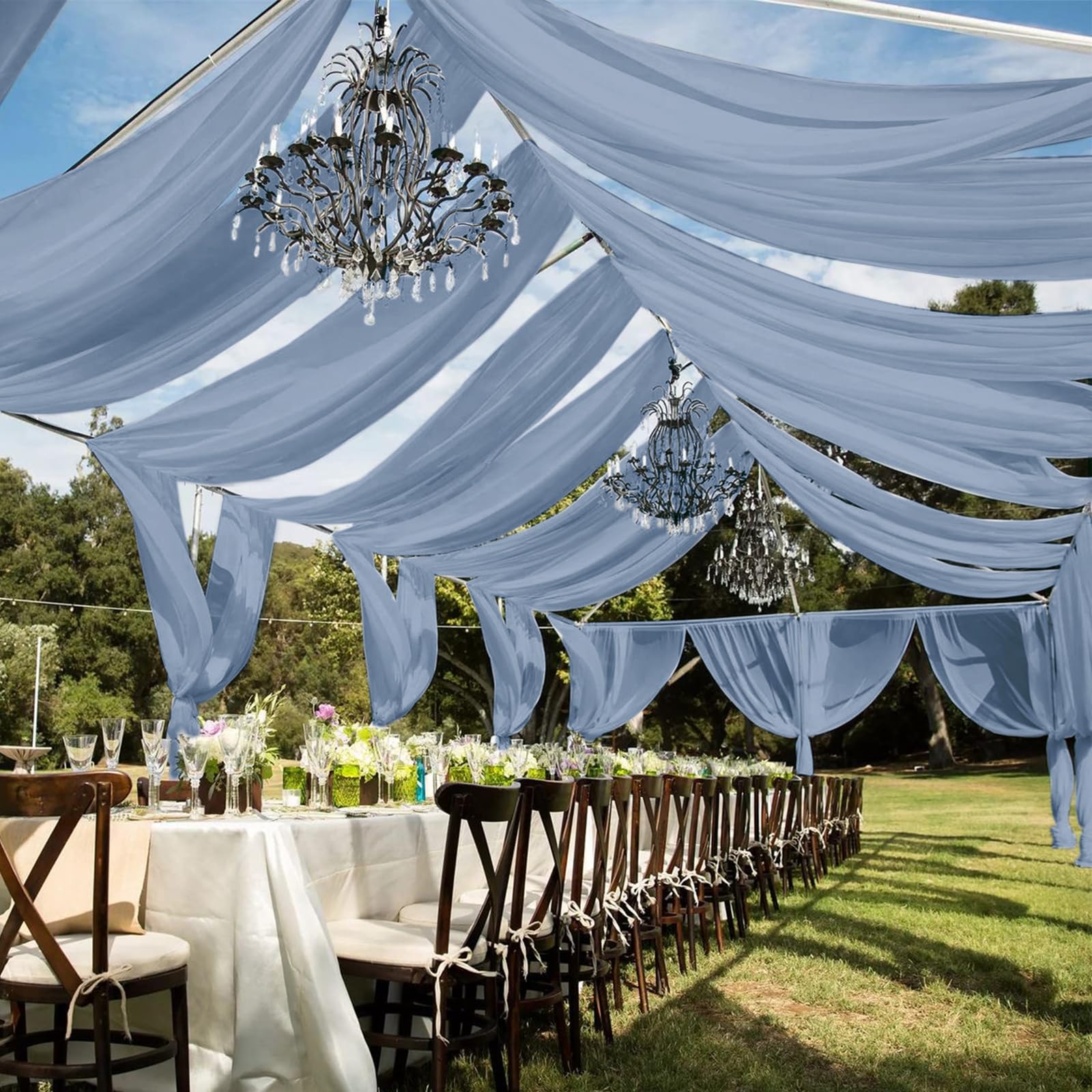 Draperies de plafond en mousseline de soie pour arche de mariage, tissu drapé, draperie blanche, décorations de plafond, scène de cérémonie de fête, Tyys