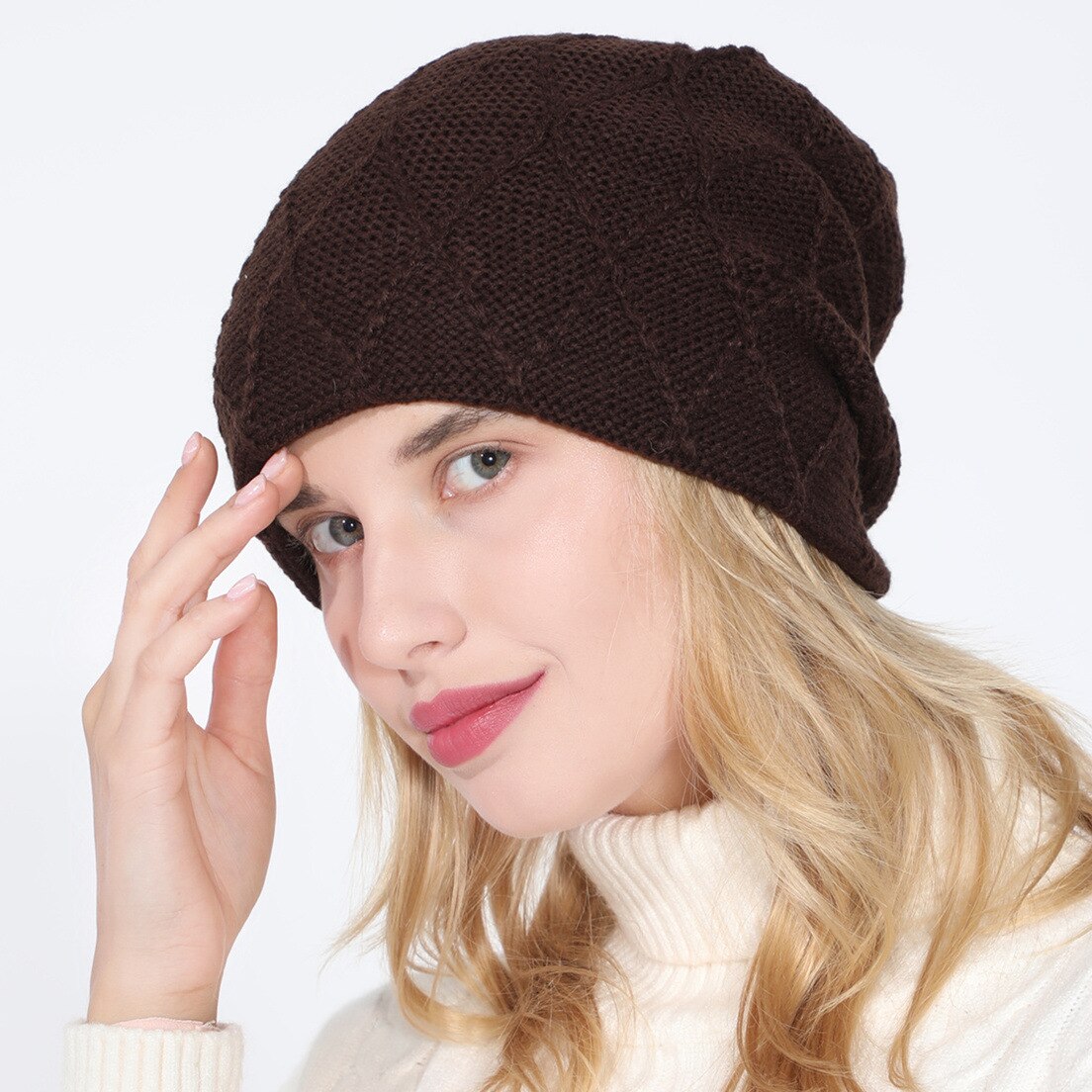 Women's Non-Brim Urinal Cap Winter Hat Children's Casual Autumn Knitted Non-Brim Urinal CapQuality Hood Cap Soft Wool Hat: Dark Brown