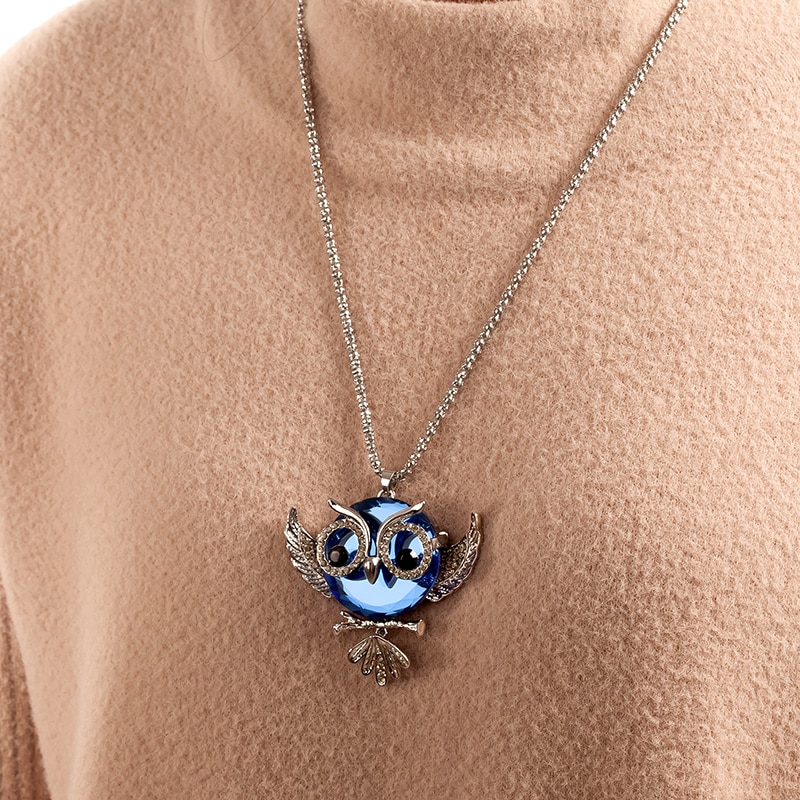 ketting dames sieraden klassieke hanger crystal uil ketting lange zilveren ketting animal ketting en hanger