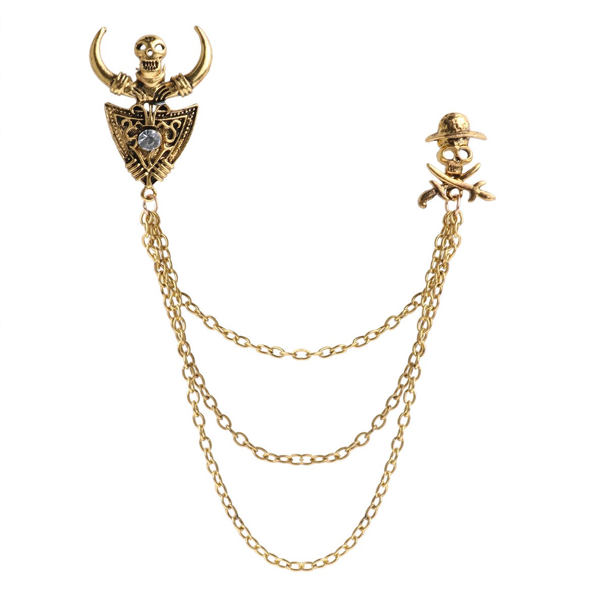 Unisex revers speld blouse vest overhemd kraag clips nek tip kwast ketting broche vintage gothic diy sieraden speld broches: Gouden schedel