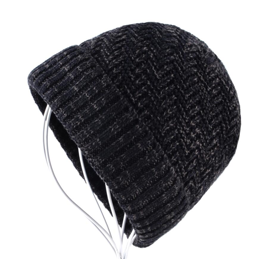 Men's Knitted Wool Skullies Winter Knitting Beanies Hat For Men Double Layer Warm Bonnet Caps Boy Thick Skis Bone Touca Inverno: Black