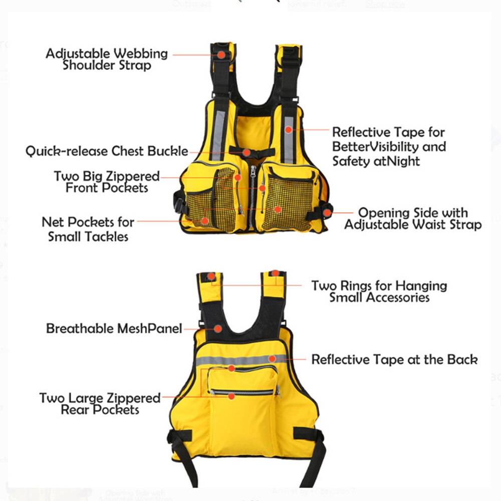 Adulte gilet de sauvetage solide réglable étanche aide à la flottabilité Nylon gilets de pêche voile pêche Kayak gilet de sauvetage unisexe X167G