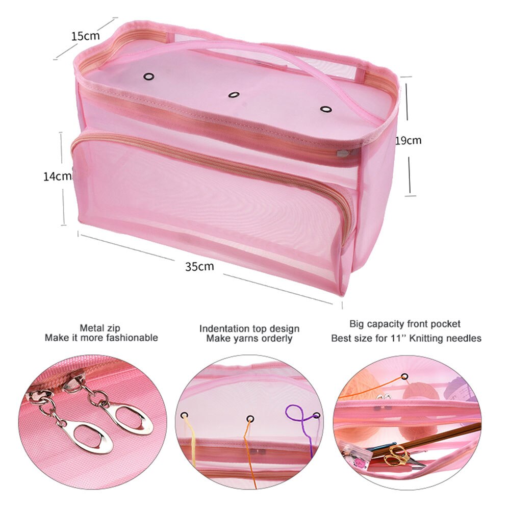 Print Crochet Bag 2 Styles Portable Storage Container with Holes Yarn Storage Bag Sewing Tool Durable Hooks Knitting Accessories