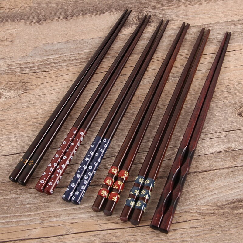 Japanese Style Natural Wooden Chopsticks Folwer Chopsticksc Kitchen Tableware 22.5cm