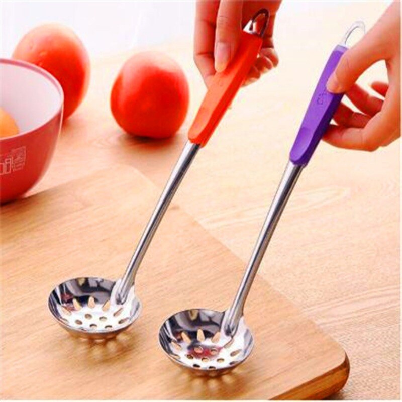 Escurridor de acero inoxidable, colador, cuchara de sopa, cucharón de sopa, utensilios de cocina, mango, colgante de pared, Color caramelo, herramientas de cocina, accesorios