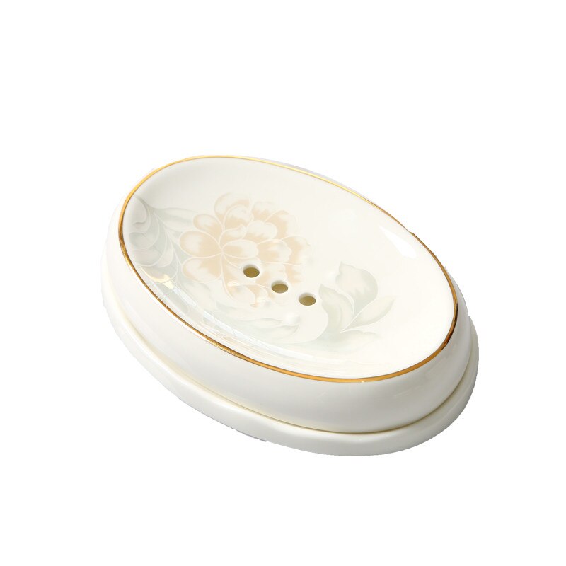 European Pastoral Bone China Soap Box Ceramic Bathroom Toilet White Porcelain Soap Draining Dish Home Light Luxury Soap Tray