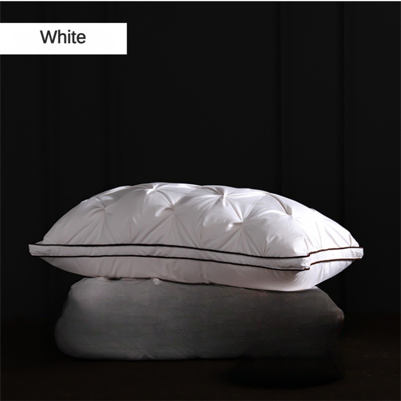 Almohada de plumón de ganso 95%, funda de almohada de algodón blanco, funda de almohada rectangular para dormitorio, almohada de Hotel de 5 estrellas, almohadas bajas y medianas para dormir: 68*40 / Negro