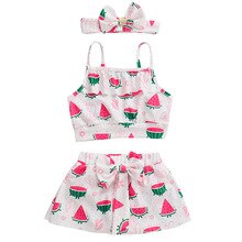3 stk/sæt børn småbørn pige vandmelon print tankini sæt badetøj badedragt m/ matchende pandebånd baby pige badedragt sød