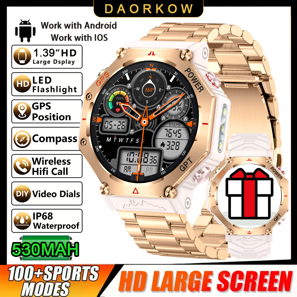 Daorkow 2025 chatgpt ai assistente gps smartwatch 5atm à prova dwaterproof água bússola bluetooth chamada ao ar livre smartwatch para homem e mulher: Azul