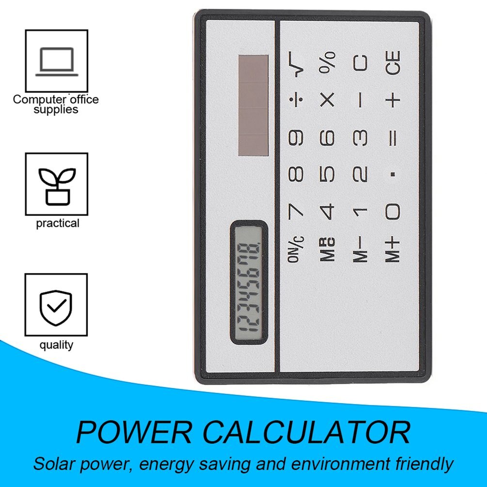 8 Digit Ultra Thin Solar Power Calculator with Touch Screen Credit Card Portable Mini Calculator for Business School