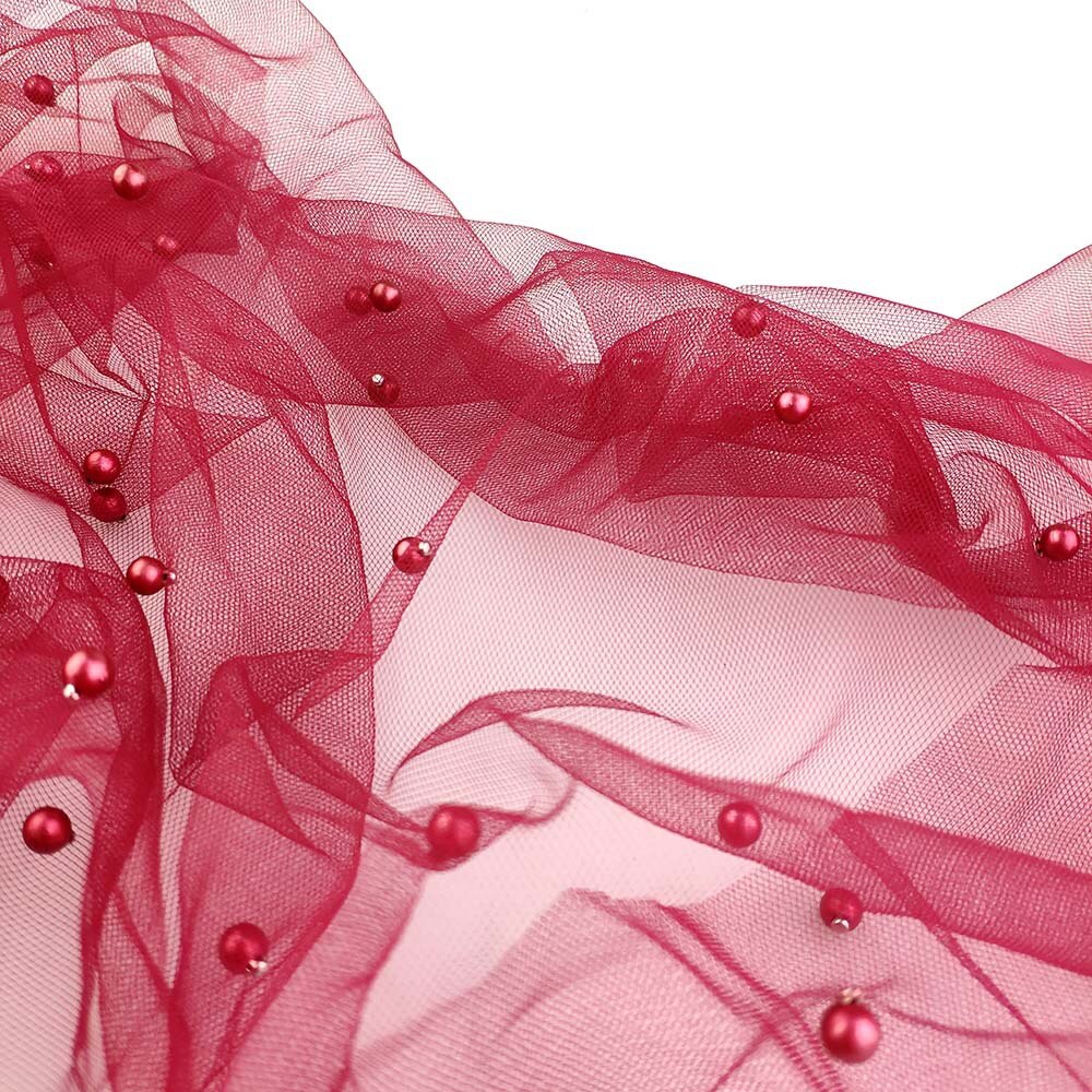 Tissu en Tulle et dentelle perlée, 5 mètres, décoration pour robe, , en Stock, 2022: Wine red 5Y