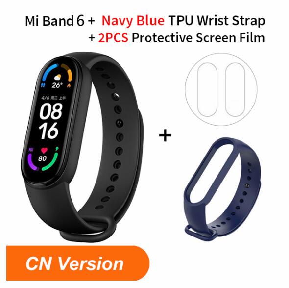 Xiaomi-pulsera inteligente Mi Band 6, accesorio deportivo resistente al agua con control del ritmo cardíaco, oxígeno en sangre y Bluetooth, 5 colores, AMOLED: navyblue strap film