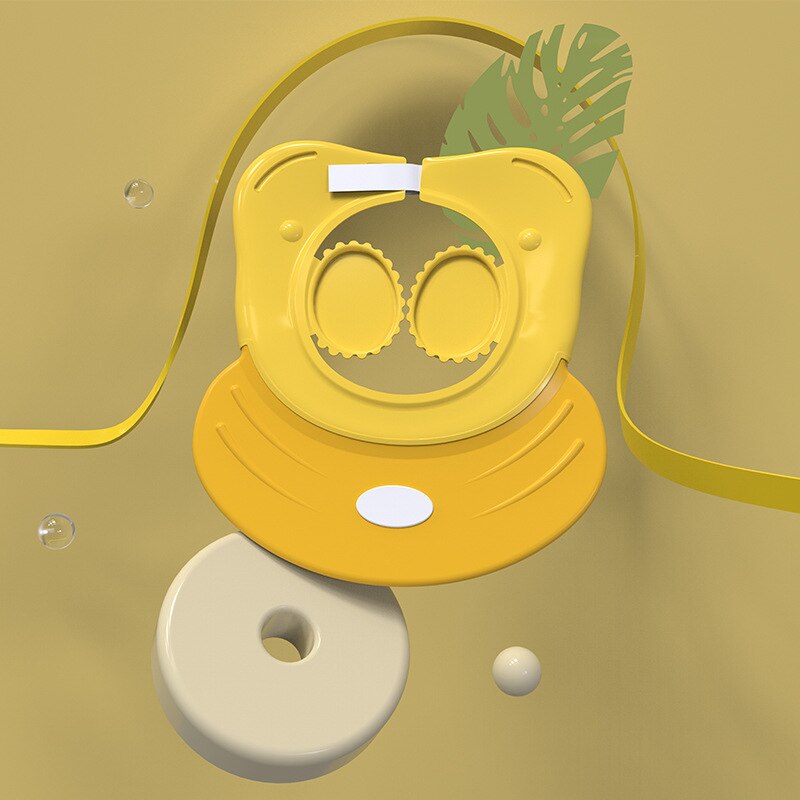 7 Colors Infant Shower Cap Visor Protective Shower Products Cap Wide Brim Ear Cover Adjustable Bath Time Safety Hat: Yellow