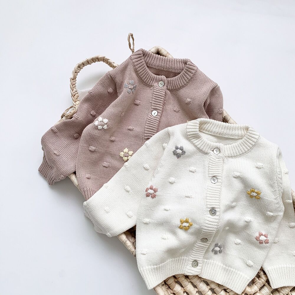 Lente Herfst Pasgeboren Baby Bloem Borduren Gebreide Vest Trui Soft Cozy Baby Meisje Lange Mouwen Tops Coat Kinderen Kleding