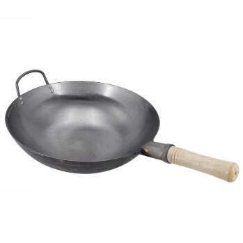 Hand Forged Iron Wok, Profession Chinese Traditional Wok Pan Household Kitchen Cookware with Wooden Handles, No Fumes, Non-Stick