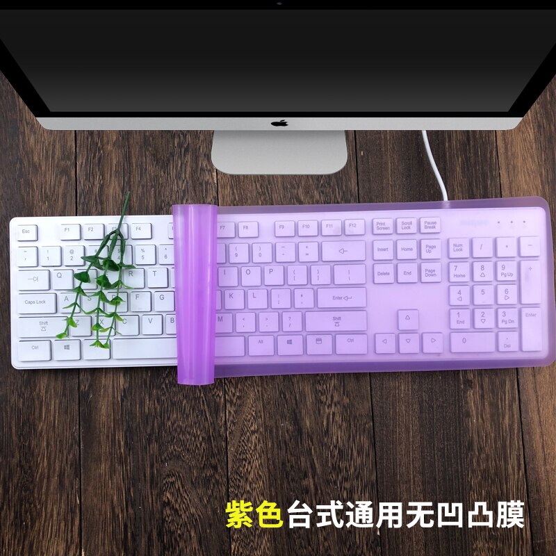 For Standard Fullsize 101 Keys Desktop PC Universal Silicone Desktop Computer Keyboard Cover Skin Protector Film 44*14cm: purple