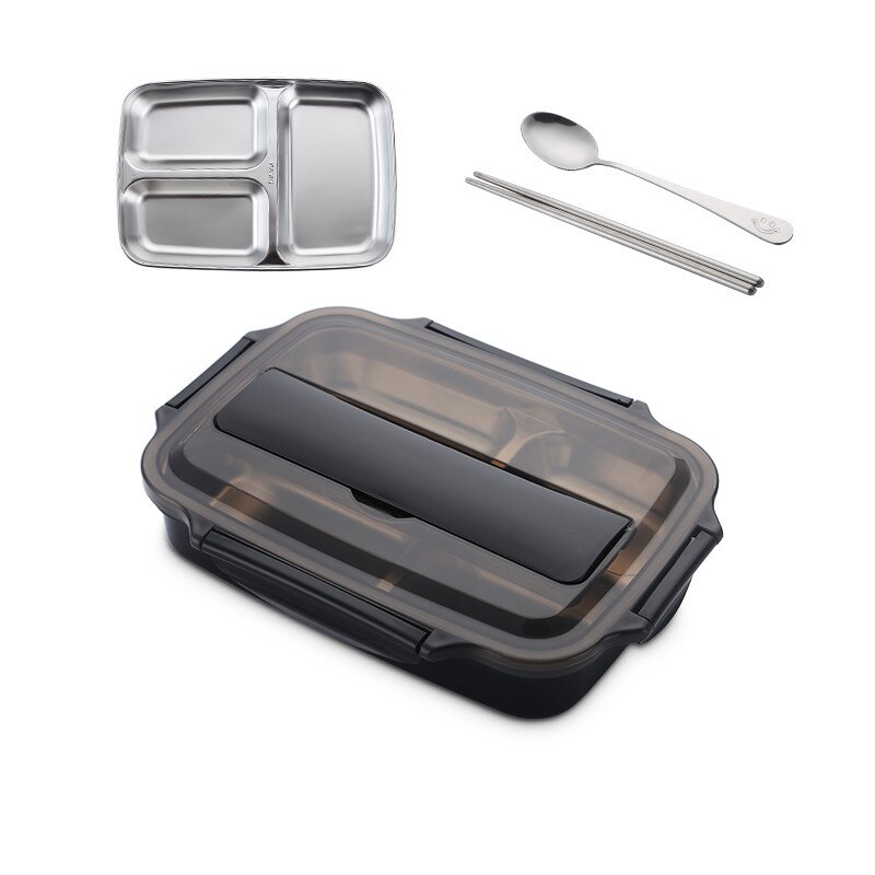 Edelstahl 304 Mittagessen Kasten Mit Löffel dicht Mittagessen Bento Boxen Geschirr einstellen Mikrowelle Erwachsene freundlicher Lebensmittel Container: klein Schwarz