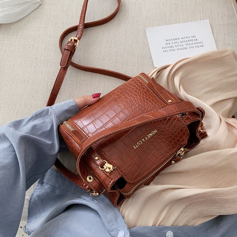Leren crossbodytassen met stenen patroon voor dames, kleine handtassen, schoudertas met ketting, mini-portemonnees, handtas