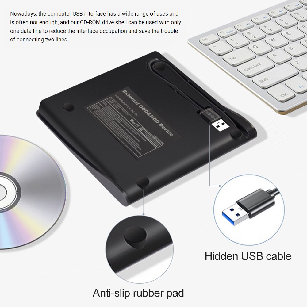 Cajas de unidades ópticas externas, carcasa de unidad de DVD, USB 3,0, CD, DVD, RW, grabador, reproductor óptico