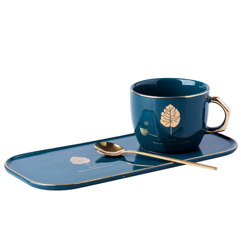 Juego de tazas de té de estilo nórdico, utensilio moderno de porcelana, juegos de vajilla de taza de café de cerámica europea, borde dorado, Xicara Drinkware EB50BD
