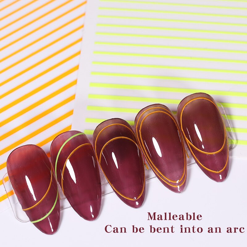 1 hoja pegatina de uñas líneas fluorescentes Color 3D cinta arte adhesivo para uña pegatinas DIY uñas