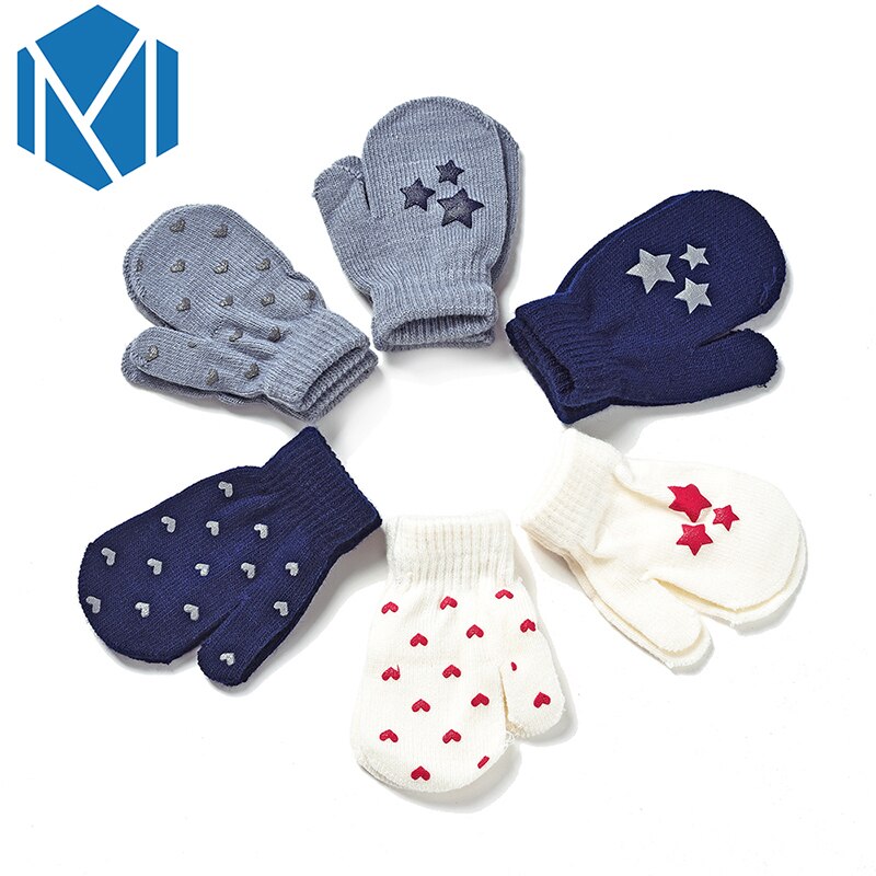 Miya Mona Star Kids Children Unisex Winter Warm Lanyard Glove Boy Girls Wool Knitted Luvas Covered Fingers Mittens Gloves