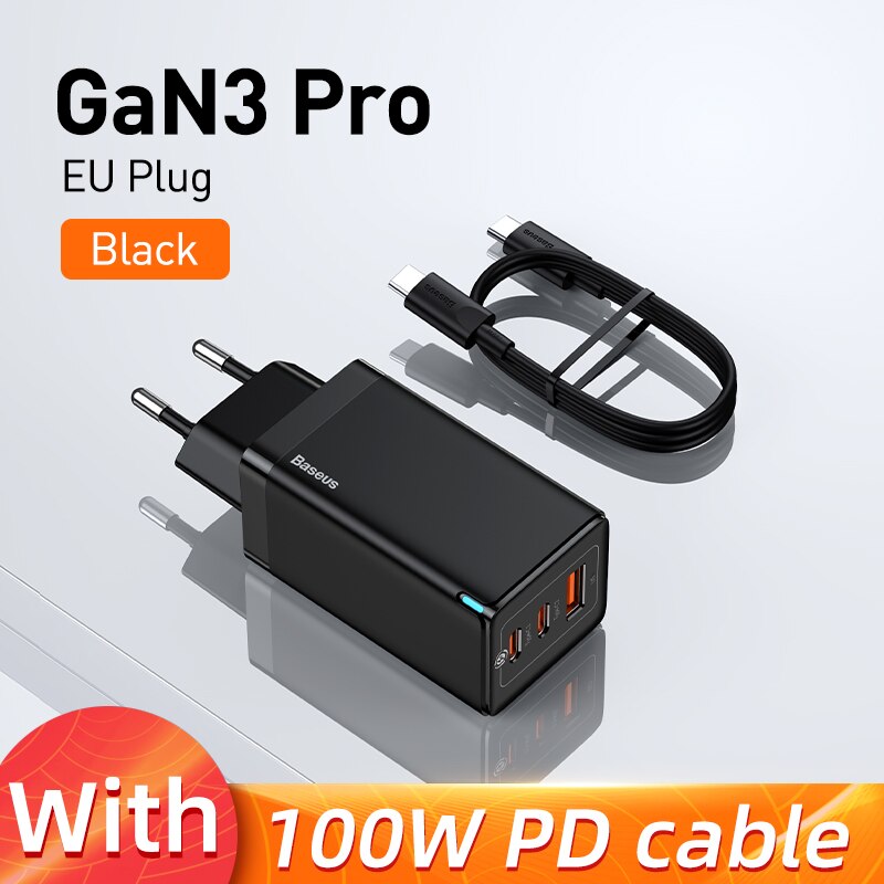 Baseus 65W GaN Ladegerät Schnell Ladung 4,0 3,0 Typ C PD USB Ladegerät mit QC 4,0 3,0 Tragbare Schnelle ladegerät Für Laptop iPhone 13 Profi: GaN3 Pro EU schwarz