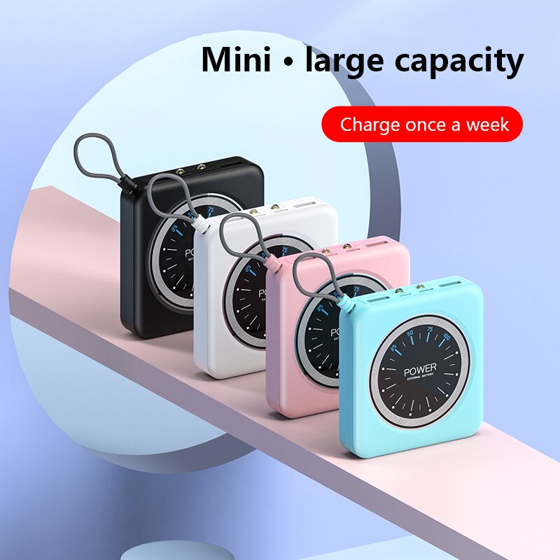 Mini 12000mAh Portable Power Bank Fast Charging PowerBank For Smart Phone 2 USB PowerBank External Battery Charger Watch Display