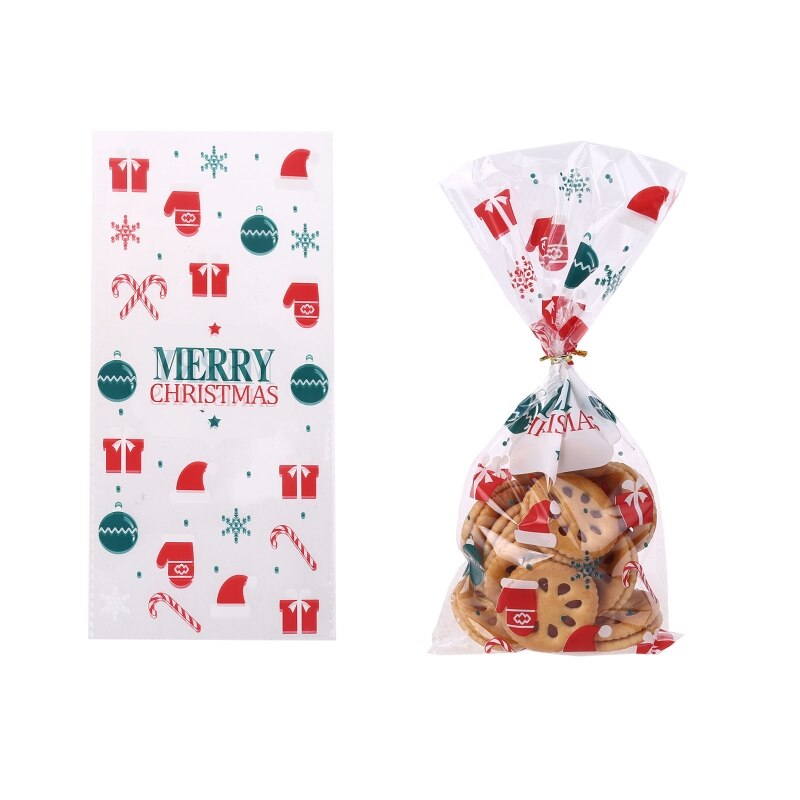 50- pack kerst cellofaan zakjes kerstman kerstbomen kerst traktatie zakjes inpakpapier met 50 draadjes voor snoep