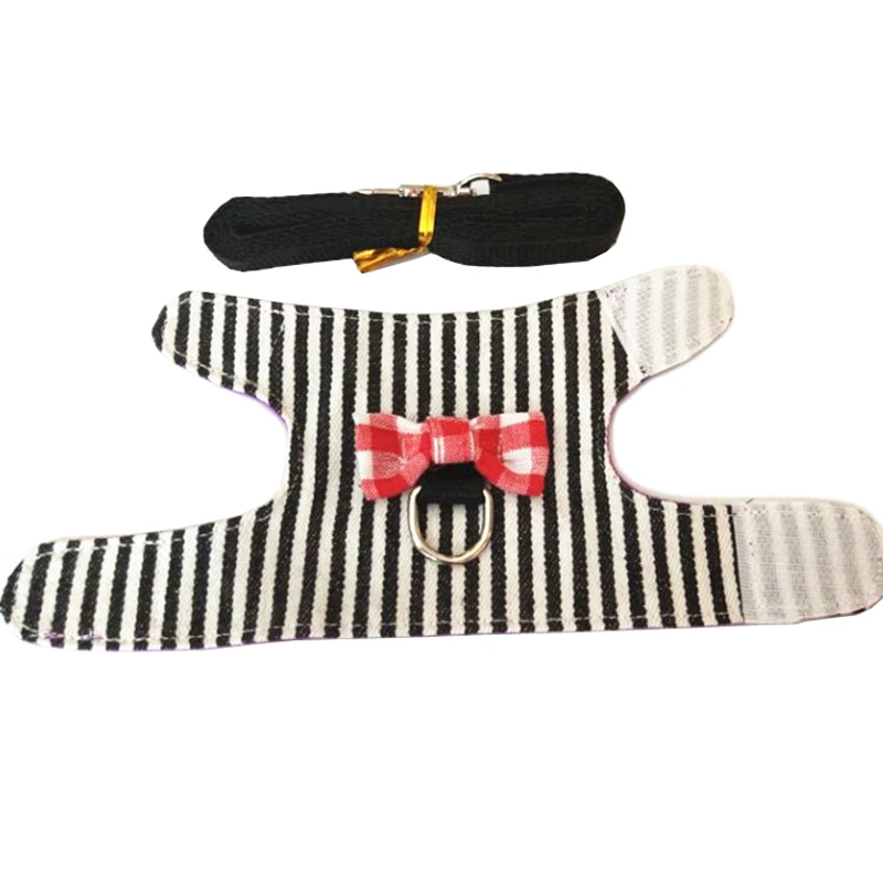 Kleine Huisdier Konijn Hamster Bowtie Gestreepte Ster Harnas Vest Leash Trekkabel voor Baby Fretten Huisdier Ratten Strik Borstband: M / Black