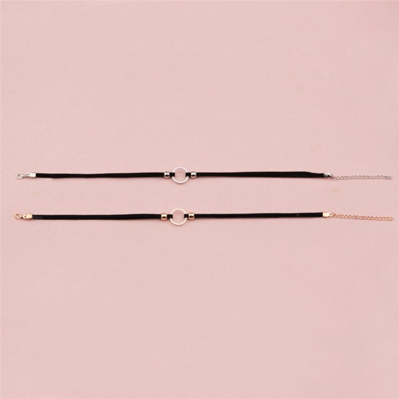Mode Choker Ketting Fluwelen Satijn Koperen Geometrische Cirkel Zwart Voor Vrouwen Meisje Beste Sieraden 32cm (12 5/8 ") lange, 1 PC