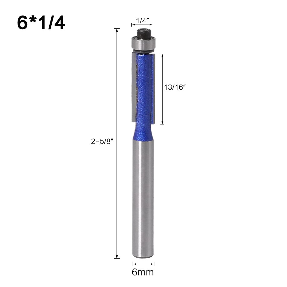 1pc 6mm skaft trimfräsbits med lager för trämallmönster bitfräskärfräs för trä: 6 mmx 6.35mm