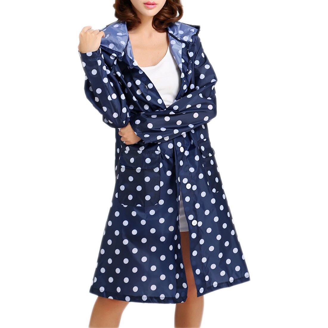 Outdoor Waterproof Girl Lady Hooded Raincoat Women Travel Riding Cloth Rain Coat For Women Poncho Long Rainwear Rain: Blue / XL