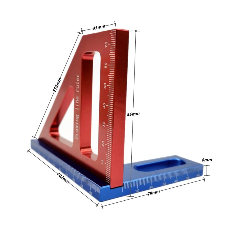 45/90 Degree Triangle Ruler Scriber Woodworking Square Protractor Lightweight R9UF