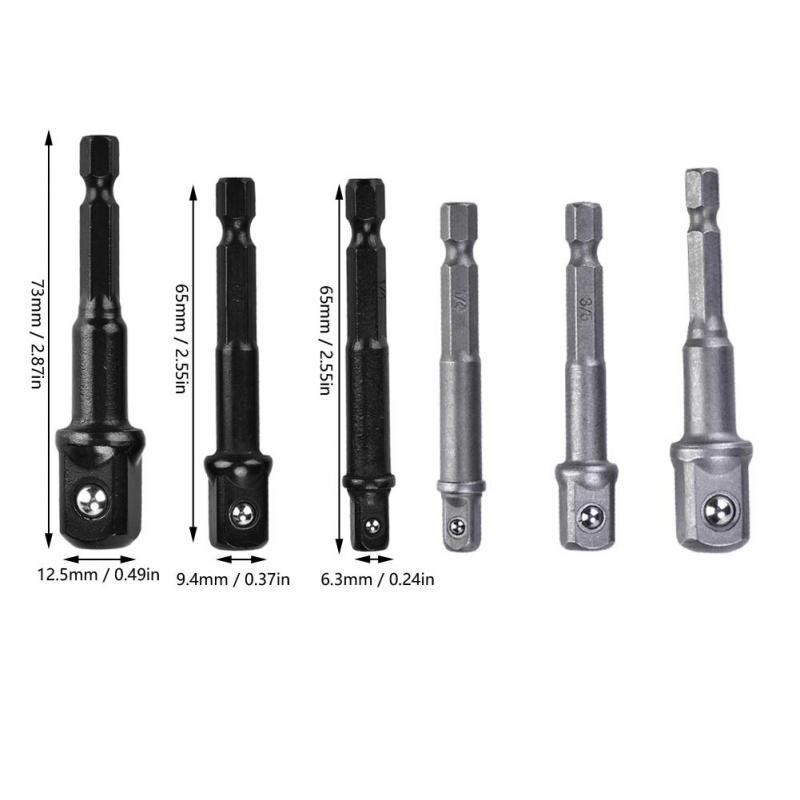 3 stk fatningsadapter 1/4 " sekskantskaft  to 1/4 " 3/8 " 1/2 " firkantet borehoved rabat