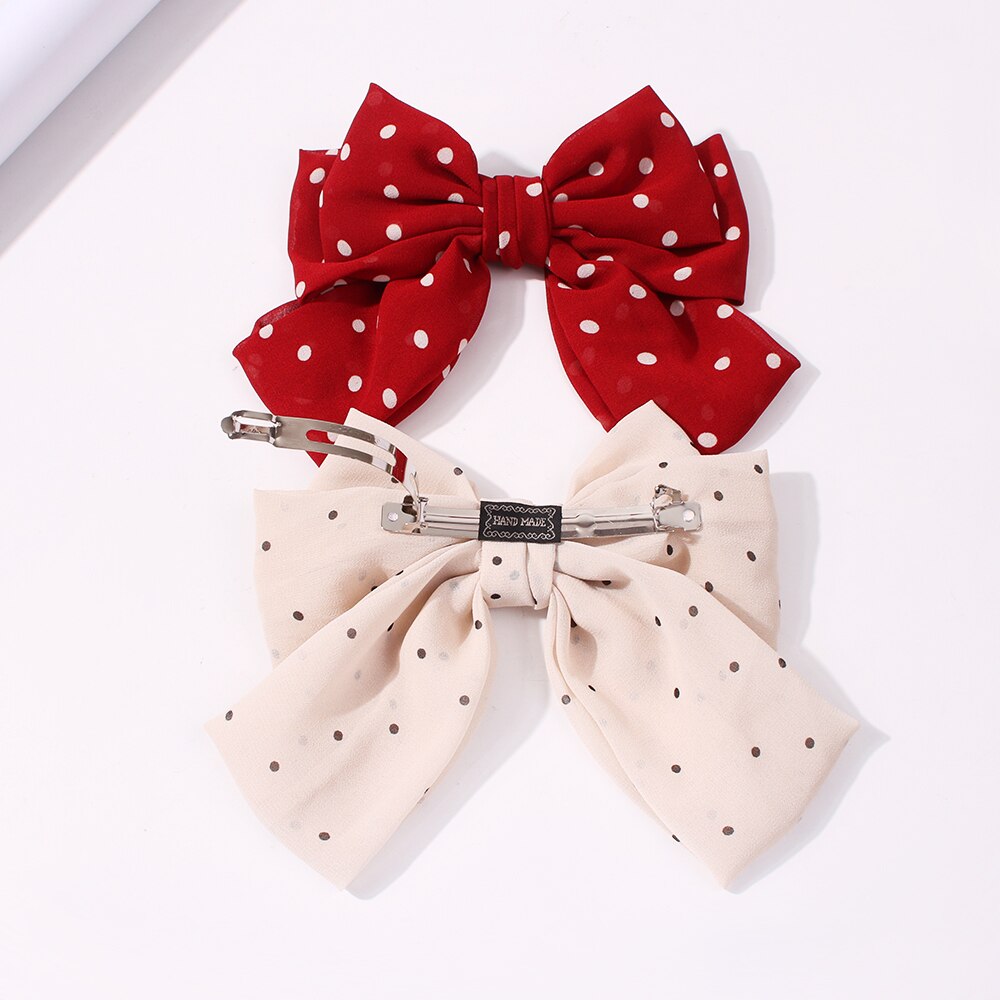 17 Colors Big Bow Clip Soft Stain Bowknot Barrettes Hairpins for Women Dot Flower Pattern Bow Ties Ponytail Hair Accessories