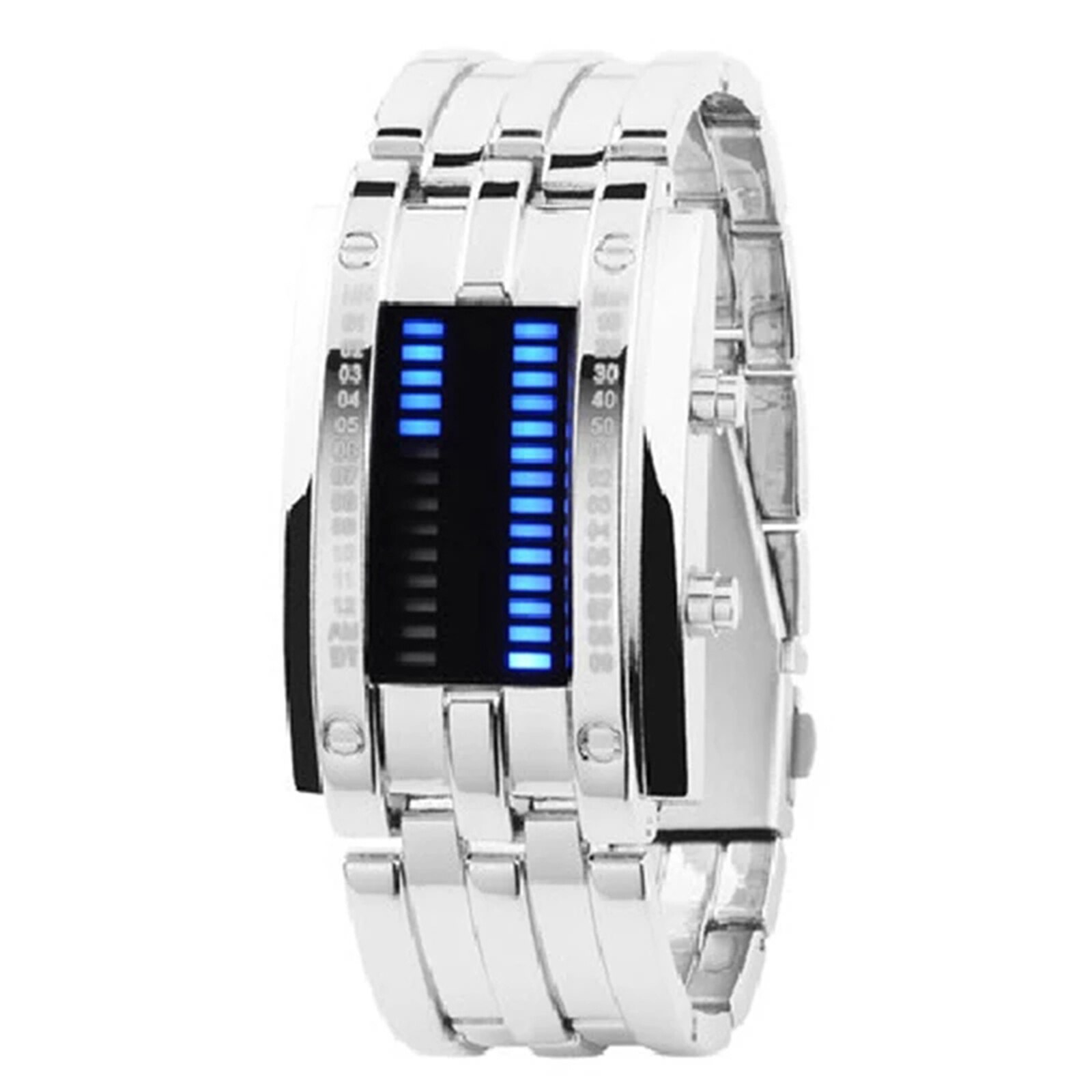 Binary LED Digital Wrist Band Matching Watch for Couple FOU99: silver-male