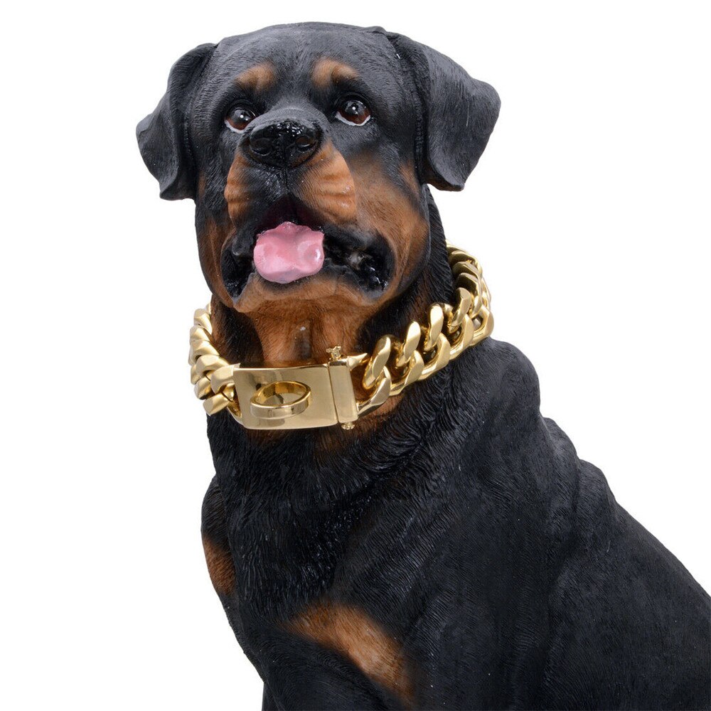Naszyjnik z psem ze stali nierdzewnej obroża artykuły dla zwierząt akcesoria Pet Perro Chain średnie duże psy złoty solidny łańcuszek z łańcuszkiem