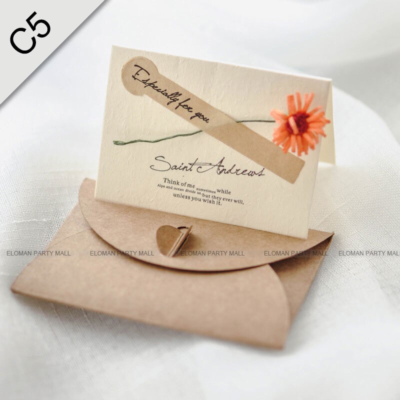 Eloman rustikke bryllup invitationer kort fødselsdag bryllup invitation konvolut+blanke kort+blomster: C5