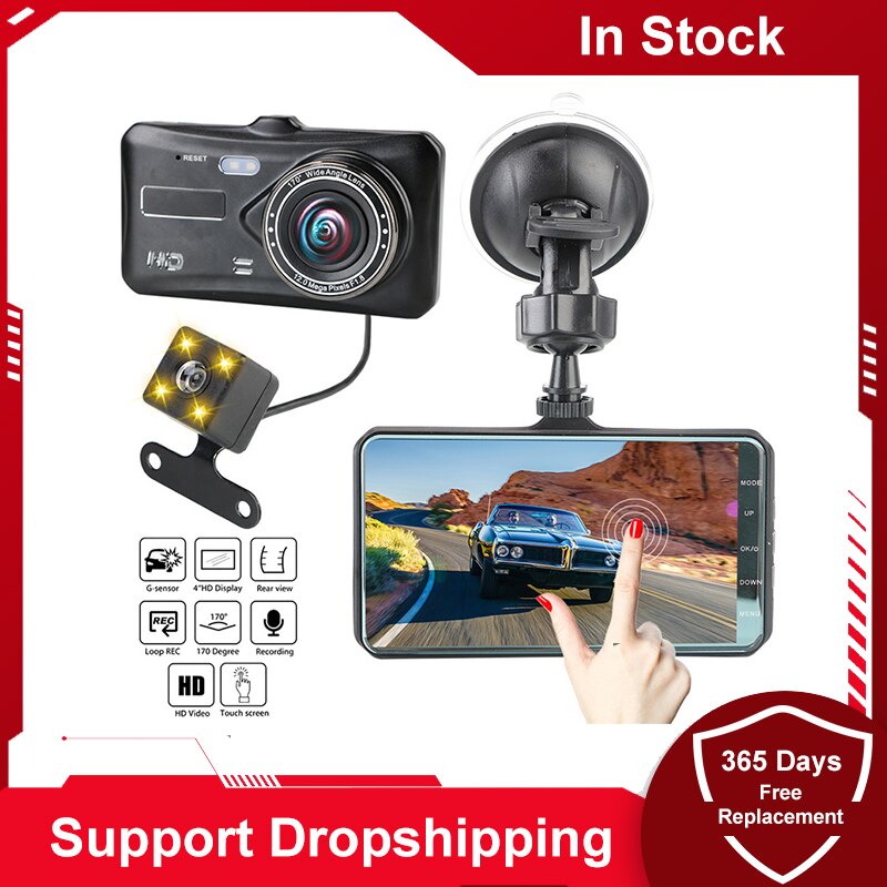Auto Video Recorder Dash Cam Dual Lens Hd 1080P Auto Digitale 4 &#39;&#39;Ips Touchscreen Dvr Camera G-Sensor Wdr Auto Dvr Dashcam Camera