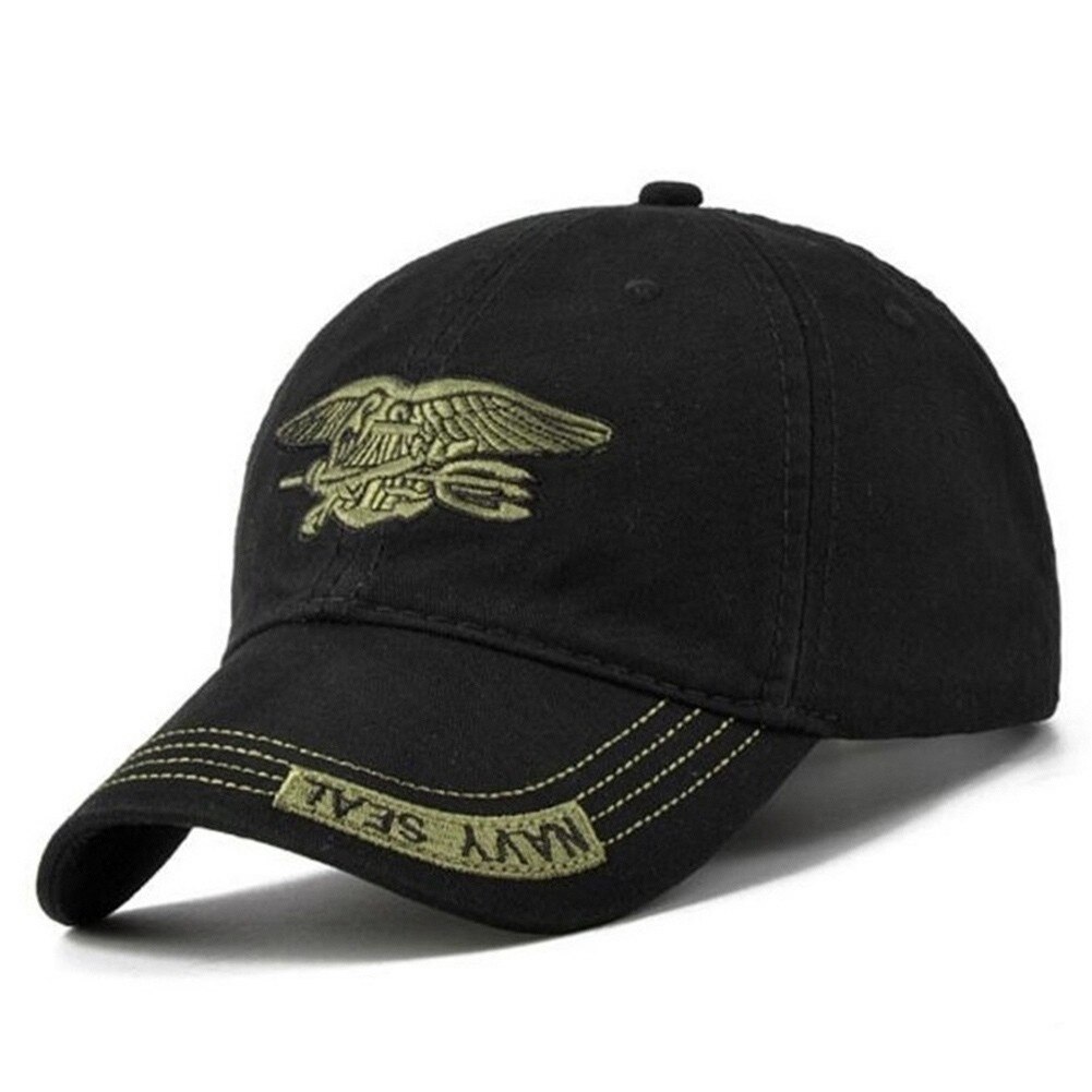 Gorra de béisbol con bordado de sello marino para hombre y mujer, gorra de béisbol con de sello marino, ajustable, para deportes al aire libre, Unisex: black