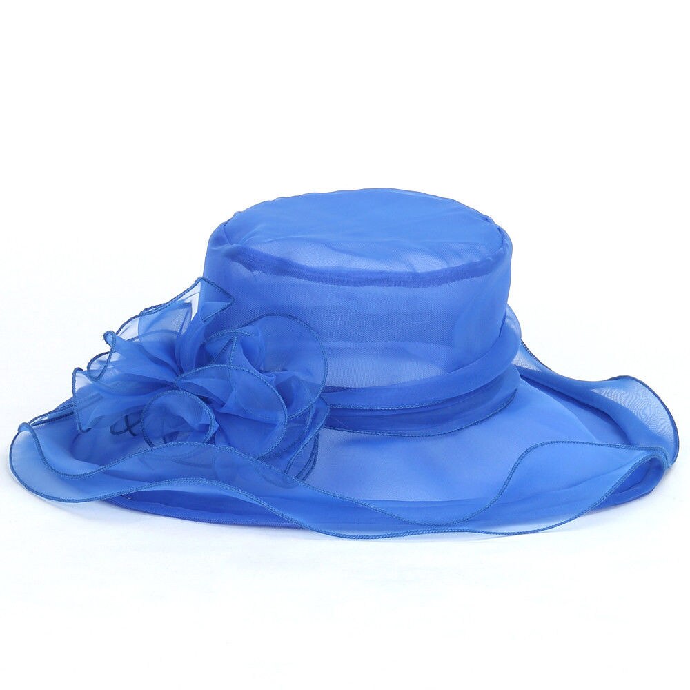 Ladies Vintage Kentucky Derby Sun Hat Wide Brim Wedding Church Racing 8 color: Blue