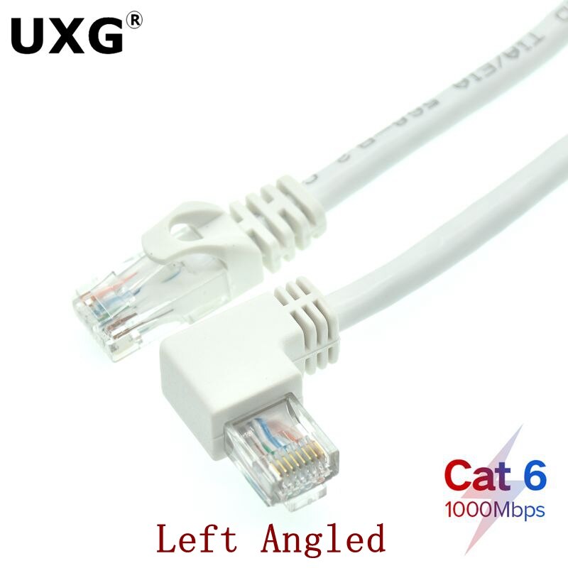 White Cat6 Ethernet Cable RJ45 Right Angle UTP Network Cable Patch Cord 90 Degree Cat6a Lan Short Cable For Laptop Router TV BOX: Left / 2m