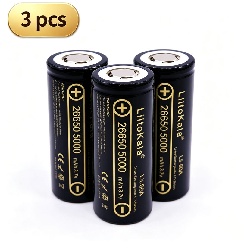1-10pcs LiitoKala Lii-50A 26650 5000mAh High Capacity 3.7V Lithium Battery For Flashlight Li-ion Rechargeable Battery 26650-50A: Beige