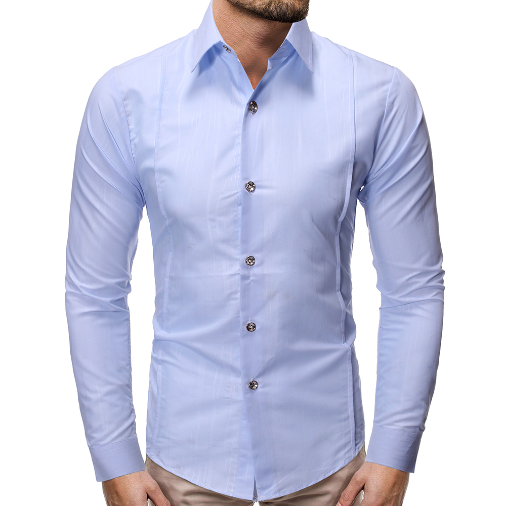 Men Shirts Arrivals Texture printing Slim Fit Male Shirt Solid Long Sleeve British Style Cotton Men's Shirt: Sky blue / XL