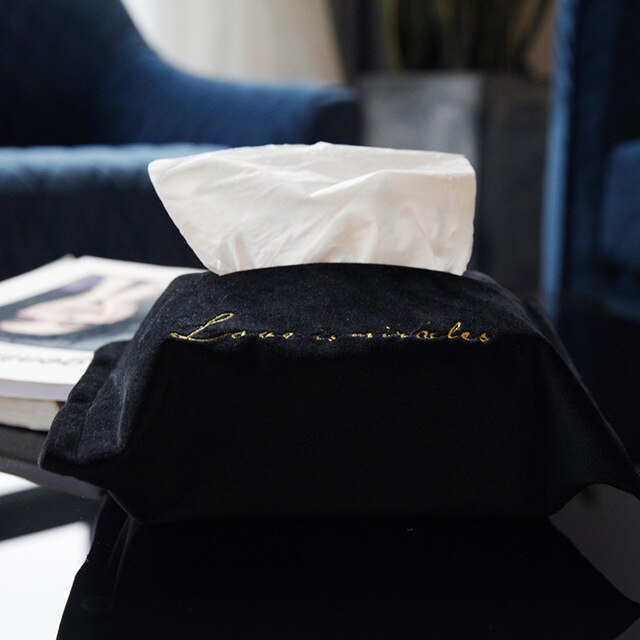 INS Embroidery Velvet Tissue Box Cloth Tissue Cover Home Car Portable Storage Boxs Kitchen Desktop Decoration Organization: 2