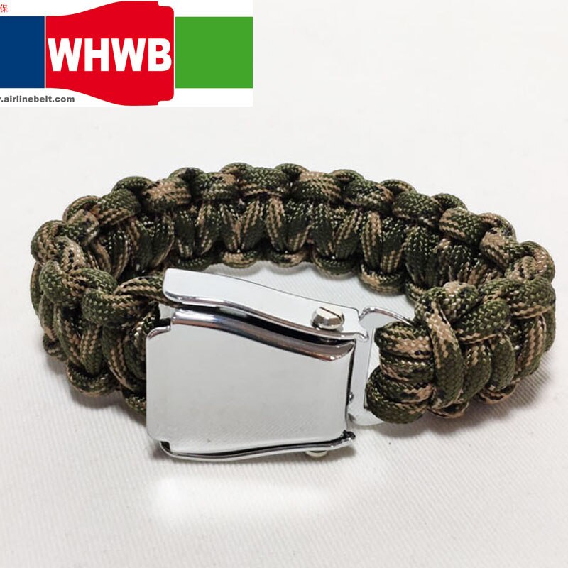 WHWB BEOING jewelry camo green aeroplane airplane safety belt buckle handmade charm paracord bracelet hiking travel kits