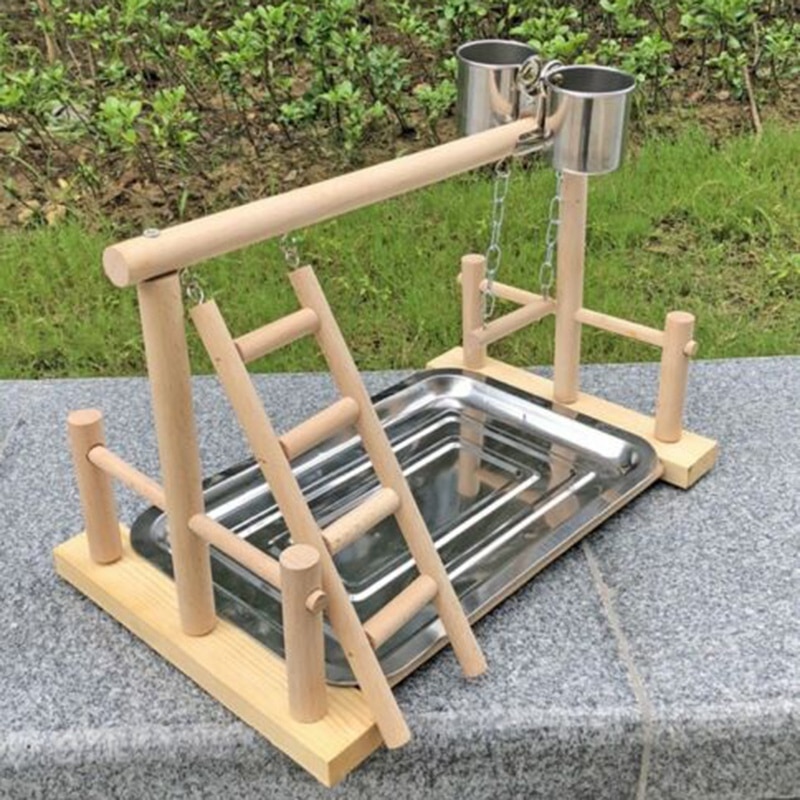 Soporte de madera para loro, y escalera central para actividades columpio, bandeja para pájaros: Default Title
