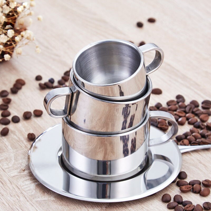 220ml Large Size Coffee Cup Set High Grade Coffee Mug Tea Cups With Spoon And Plate Stainless Steel Tea Cup Set